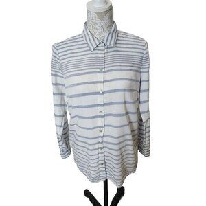 J. Jill Top Tunic Blue & White Striped Long Sleeve Button Cotton Women's Small